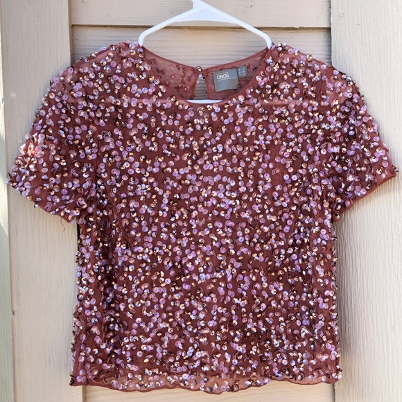 asos pink sequin top